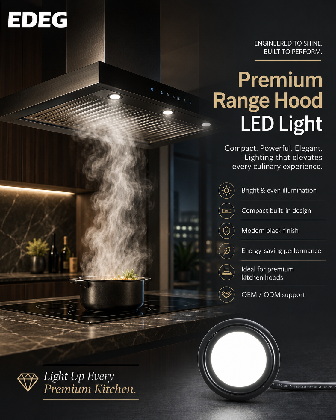 Premium Black Round Range Hood LED Light for Modern Kitchens